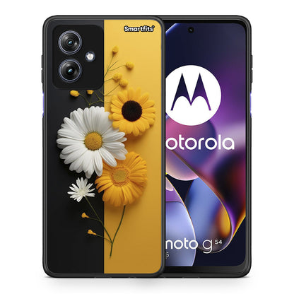 Θήκη Motorola Moto G54 Yellow Daisies από τη Smartfits με σχέδιο στο πίσω μέρος και μαύρο περίβλημα | Motorola Moto G54 Yellow Daisies case with colorful back and black bezels
