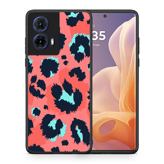Θήκη Motorola Moto G85 Pink Leopard Animal από τη Smartfits με σχέδιο στο πίσω μέρος και μαύρο περίβλημα | Motorola Moto G85 Pink Leopard Animal case with colorful back and black bezels