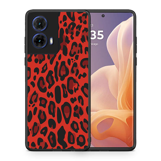 Θήκη Motorola Moto G85 Red Leopard Animal από τη Smartfits με σχέδιο στο πίσω μέρος και μαύρο περίβλημα | Motorola Moto G85 Red Leopard Animal case with colorful back and black bezels