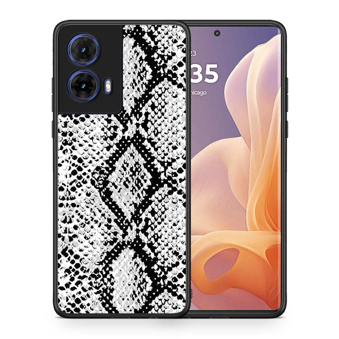 Θήκη Motorola Moto G85 White Snake Animal από τη Smartfits με σχέδιο στο πίσω μέρος και μαύρο περίβλημα | Motorola Moto G85 White Snake Animal case with colorful back and black bezels
