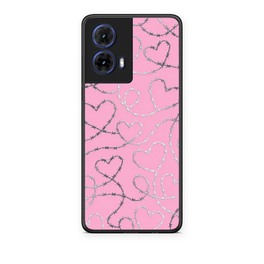 Θήκη Motorola Moto G85 Barbed Wire Hearts on Pink από τη Smartfits με σχέδιο στο πίσω μέρος και μαύρο περίβλημα | Motorola Moto G85 Barbed Wire Hearts on Pink case with colorful back and black bezels
