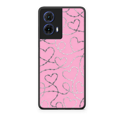 Θήκη Motorola Moto G85 Barbed Wire Hearts on Pink από τη Smartfits με σχέδιο στο πίσω μέρος και μαύρο περίβλημα | Motorola Moto G85 Barbed Wire Hearts on Pink case with colorful back and black bezels