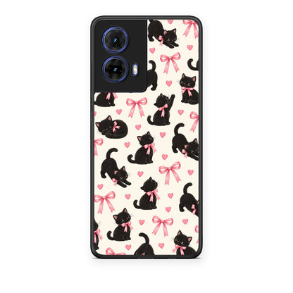Θήκη Motorola Moto G85 Black Kittens and Pink Bows on Cream Small από τη Smartfits με σχέδιο στο πίσω μέρος και μαύρο περίβλημα | Motorola Moto G85 Black Kittens and Pink Bows on Cream Small case with colorful back and black bezels