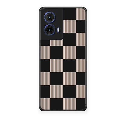 Θήκη Motorola Moto G85 Black and Taupe Striped Checks από τη Smartfits με σχέδιο στο πίσω μέρος και μαύρο περίβλημα | Motorola Moto G85 Black and Taupe Striped Checks case with colorful back and black bezels