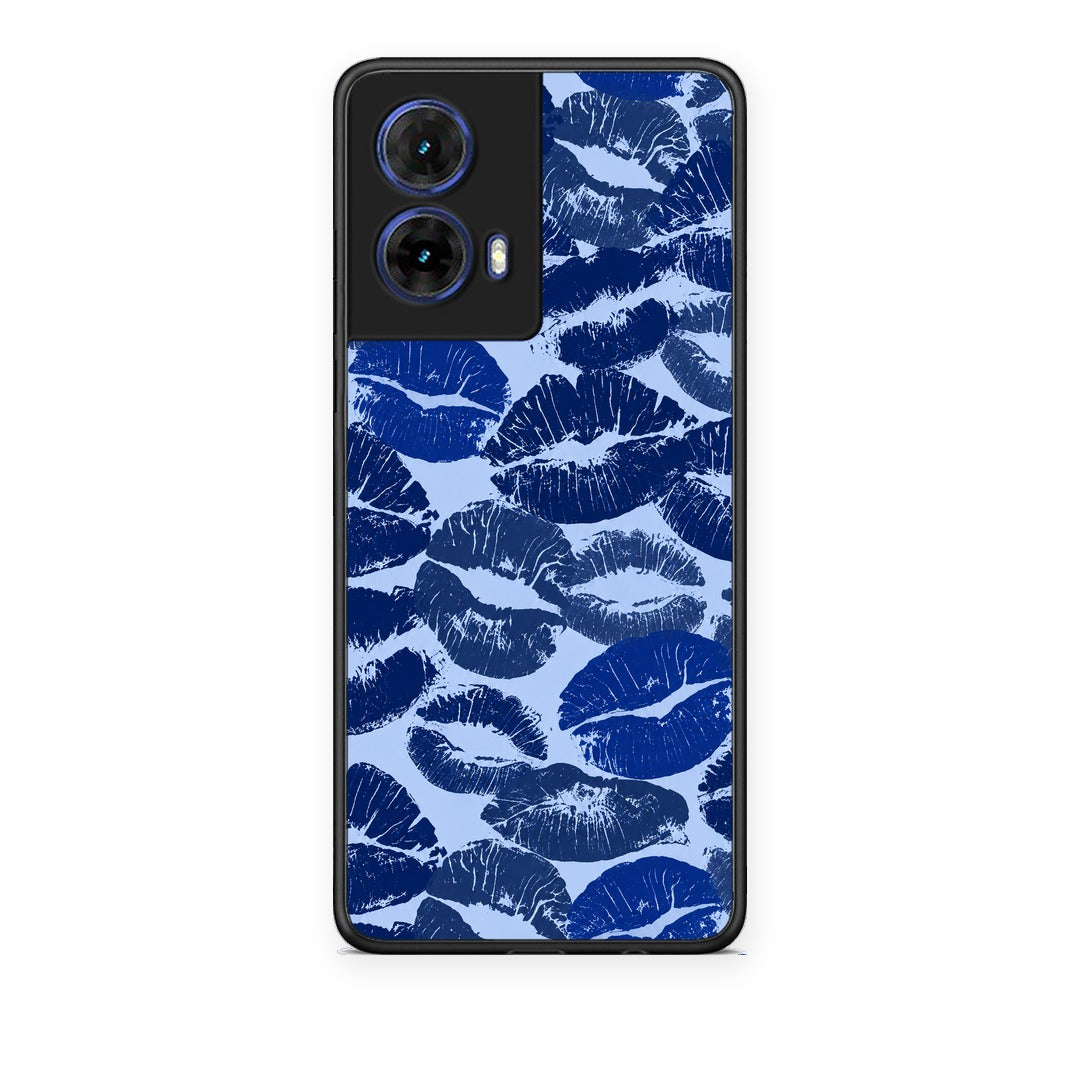 Θήκη Motorola Moto G85 Blue Lipstick Kisses από τη Smartfits με σχέδιο στο πίσω μέρος και μαύρο περίβλημα | Motorola Moto G85 Blue Lipstick Kisses case with colorful back and black bezels
