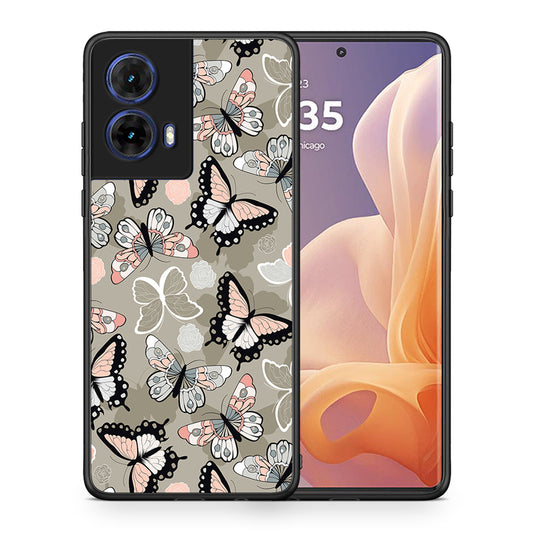 Θήκη Motorola Moto G85 Butterflies Boho από τη Smartfits με σχέδιο στο πίσω μέρος και μαύρο περίβλημα | Motorola Moto G85 Butterflies Boho case with colorful back and black bezels
