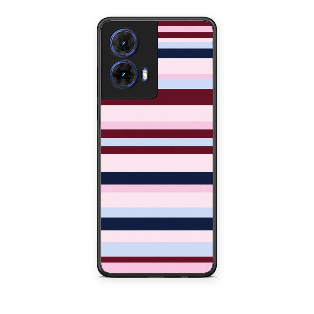 Θήκη Motorola Moto G85 Burgundy Pink and Blue Horizontal Stripes από τη Smartfits με σχέδιο στο πίσω μέρος και μαύρο περίβλημα | Motorola Moto G85 Burgundy Pink and Blue Horizontal Stripes case with colorful back and black bezels