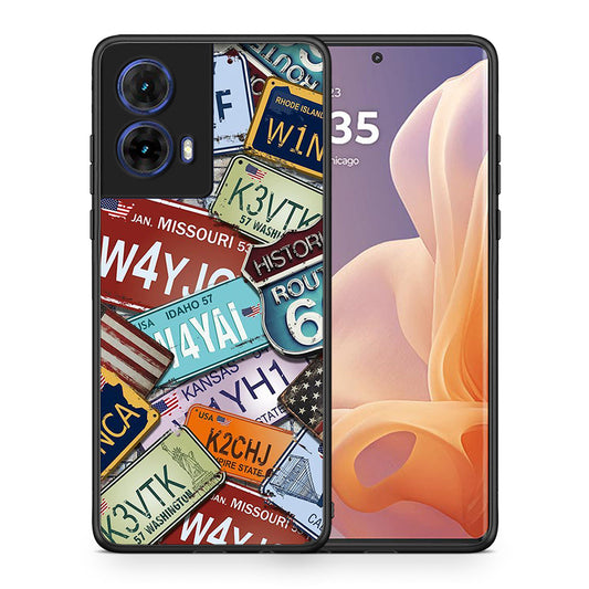 Θήκη Motorola Moto G85 Car Plates από τη Smartfits με σχέδιο στο πίσω μέρος και μαύρο περίβλημα | Motorola Moto G85 Car Plates case with colorful back and black bezels