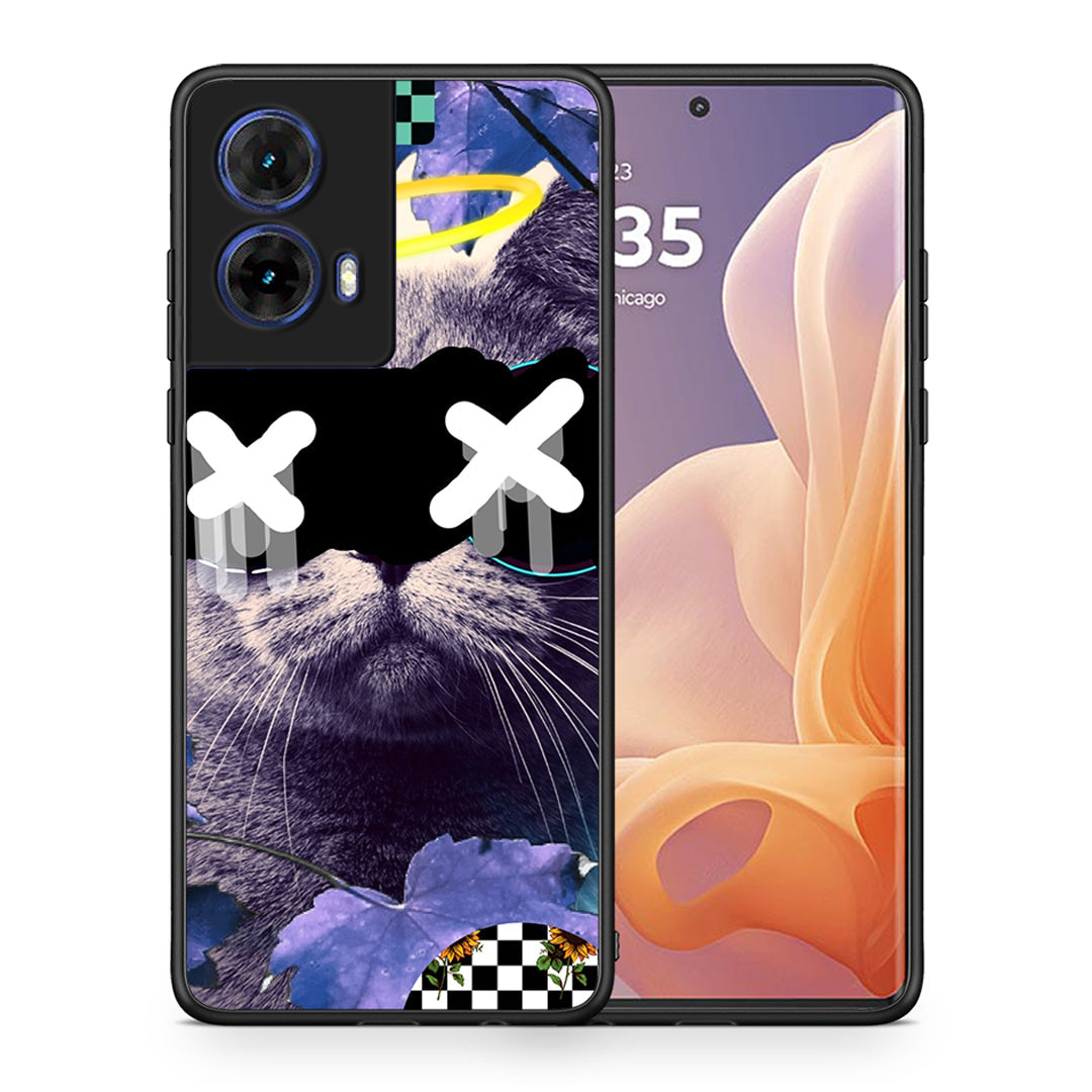 Θήκη Motorola Moto G85 Cat Collage από τη Smartfits με σχέδιο στο πίσω μέρος και μαύρο περίβλημα | Motorola Moto G85 Cat Collage case with colorful back and black bezels