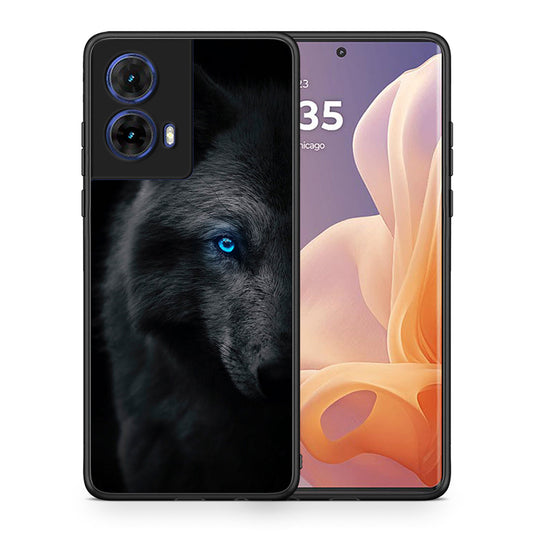 Θήκη Motorola Moto G85 Dark Wolf από τη Smartfits με σχέδιο στο πίσω μέρος και μαύρο περίβλημα | Motorola Moto G85 Dark Wolf case with colorful back and black bezels