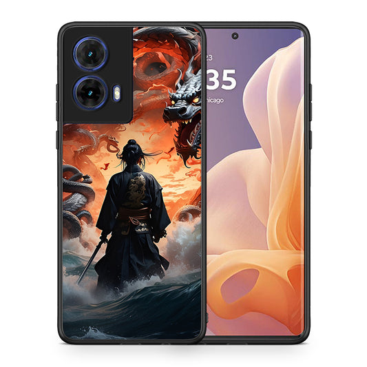 Θήκη Motorola Moto G85 Dragons Fight από τη Smartfits με σχέδιο στο πίσω μέρος και μαύρο περίβλημα | Motorola Moto G85 Dragons Fight case with colorful back and black bezels