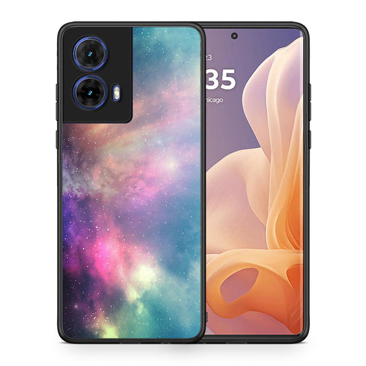 Θήκη Motorola Moto G85 Rainbow Galaxy από τη Smartfits με σχέδιο στο πίσω μέρος και μαύρο περίβλημα | Motorola Moto G85 Rainbow Galaxy case with colorful back and black bezels