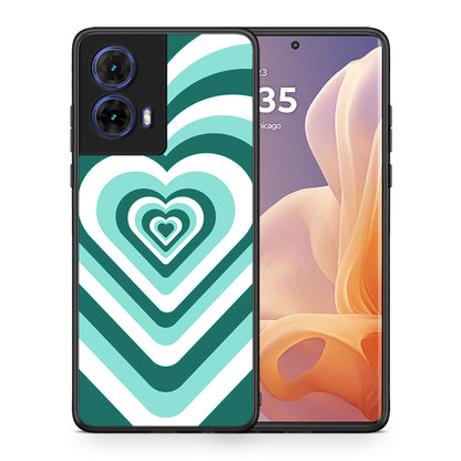 Θήκη Motorola Moto G85 Green Hearts από τη Smartfits με σχέδιο στο πίσω μέρος και μαύρο περίβλημα | Motorola Moto G85 Green Hearts case with colorful back and black bezels