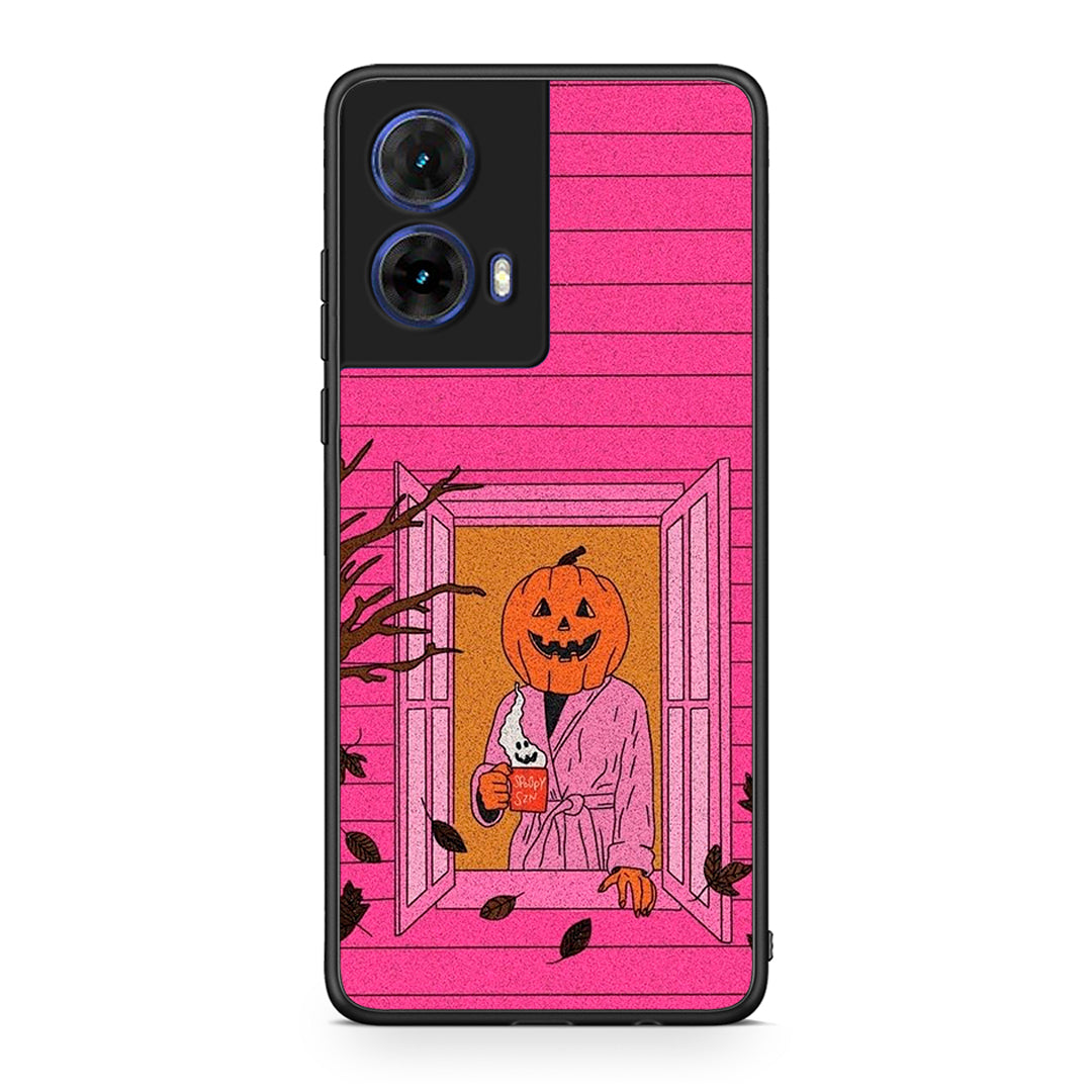 Motorola Moto G85 Halloween Pumpkin Lady Θήκη από τη Smartfits με σχέδιο στο πίσω μέρος και μαύρο περίβλημα | Smartphone case with colorful back and black bezels by Smartfits