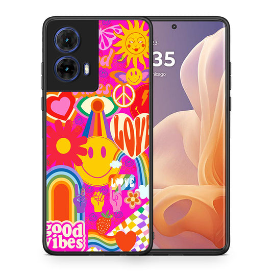 Θήκη Motorola Moto G85 Hippie Love από τη Smartfits με σχέδιο στο πίσω μέρος και μαύρο περίβλημα | Motorola Moto G85 Hippie Love case with colorful back and black bezels