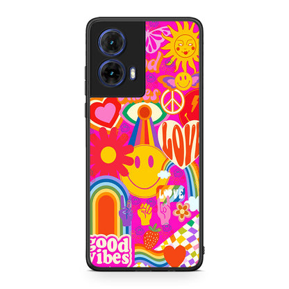 Motorola Moto G85 Hippie Love θήκη από τη Smartfits με σχέδιο στο πίσω μέρος και μαύρο περίβλημα | Smartphone case with colorful back and black bezels by Smartfits