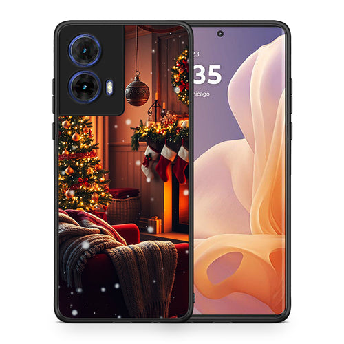 Θήκη Motorola Moto G85 Home For Christmas από τη Smartfits με σχέδιο στο πίσω μέρος και μαύρο περίβλημα | Motorola Moto G85 Home For Christmas case with colorful back and black bezels