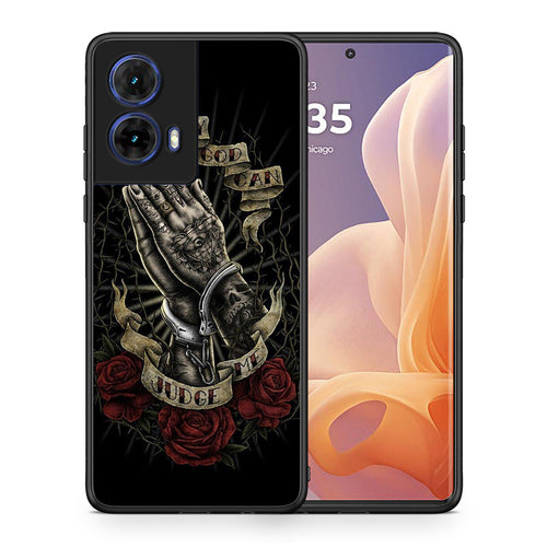 Θήκη Motorola Moto G85 Judge By God από τη Smartfits με σχέδιο στο πίσω μέρος και μαύρο περίβλημα | Motorola Moto G85 Judge By God case with colorful back and black bezels