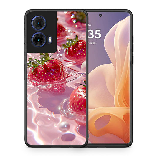 Θήκη Motorola Moto G85 Juicy Strawberries από τη Smartfits με σχέδιο στο πίσω μέρος και μαύρο περίβλημα | Motorola Moto G85 Juicy Strawberries case with colorful back and black bezels