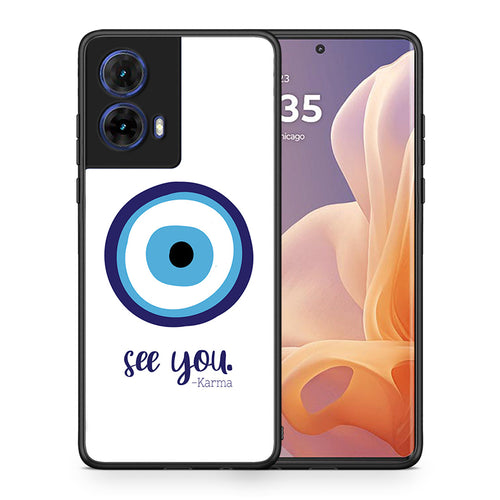 Θήκη Motorola Moto G85 Karma Says από τη Smartfits με σχέδιο στο πίσω μέρος και μαύρο περίβλημα | Motorola Moto G85 Karma Says case with colorful back and black bezels