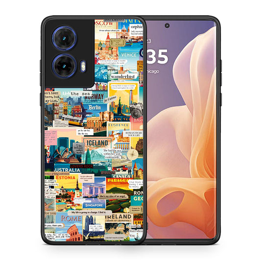 Θήκη Motorola Moto G85 Live To Travel από τη Smartfits με σχέδιο στο πίσω μέρος και μαύρο περίβλημα | Motorola Moto G85 Live To Travel case with colorful back and black bezels