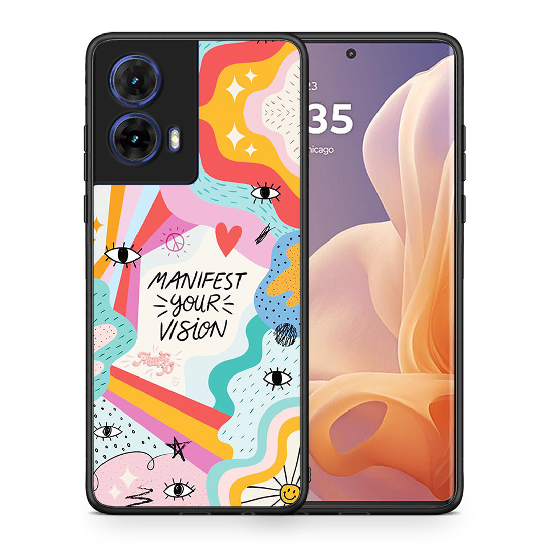 Θήκη Motorola Moto G85 Manifest Your Vision από τη Smartfits με σχέδιο στο πίσω μέρος και μαύρο περίβλημα | Motorola Moto G85 Manifest Your Vision case with colorful back and black bezels