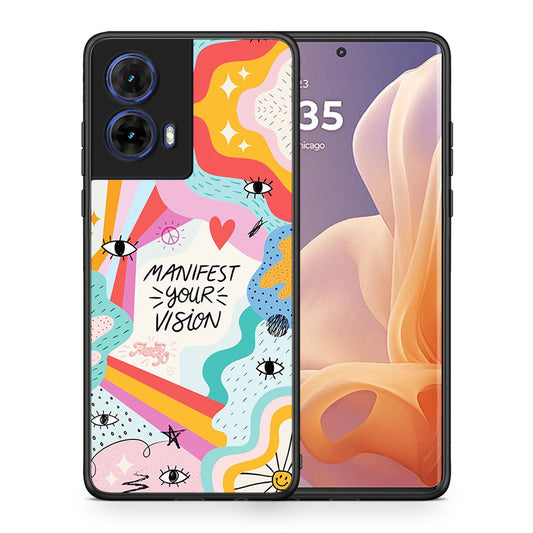 Θήκη Motorola Moto G85 Manifest Your Vision από τη Smartfits με σχέδιο στο πίσω μέρος και μαύρο περίβλημα | Motorola Moto G85 Manifest Your Vision case with colorful back and black bezels