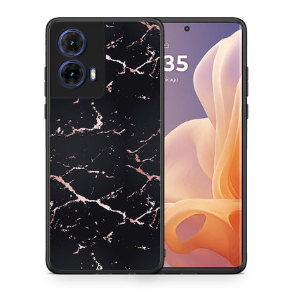 Θήκη Motorola Moto G85 Black Rosegold Marble από τη Smartfits με σχέδιο στο πίσω μέρος και μαύρο περίβλημα | Motorola Moto G85 Black Rosegold Marble case with colorful back and black bezels