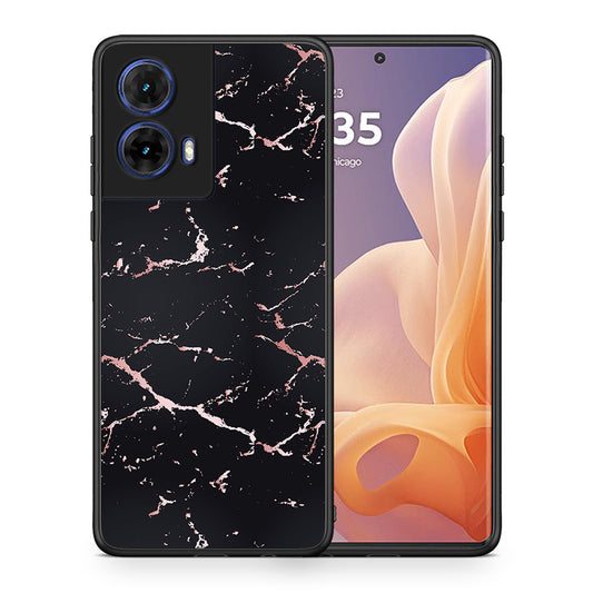 Θήκη Motorola Moto G85 Black Rosegold Marble από τη Smartfits με σχέδιο στο πίσω μέρος και μαύρο περίβλημα | Motorola Moto G85 Black Rosegold Marble case with colorful back and black bezels