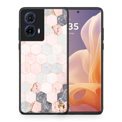 Θήκη Motorola Moto G85 Hexagon Pink Marble από τη Smartfits με σχέδιο στο πίσω μέρος και μαύρο περίβλημα | Motorola Moto G85 Hexagon Pink Marble case with colorful back and black bezels