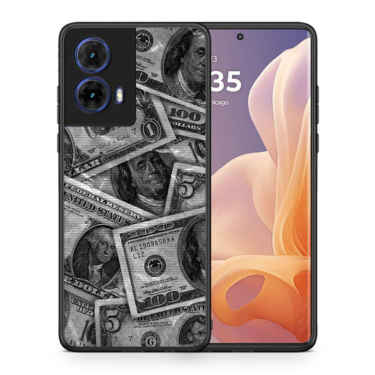 Θήκη Motorola Moto G85 Money Dollars από τη Smartfits με σχέδιο στο πίσω μέρος και μαύρο περίβλημα | Motorola Moto G85 Money Dollars case with colorful back and black bezels