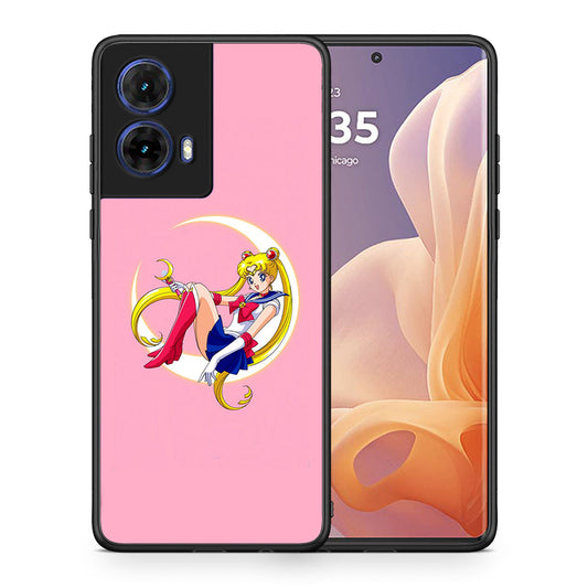Θήκη Motorola Moto G85 Moon Girl από τη Smartfits με σχέδιο στο πίσω μέρος και μαύρο περίβλημα | Motorola Moto G85 Moon Girl case with colorful back and black bezels