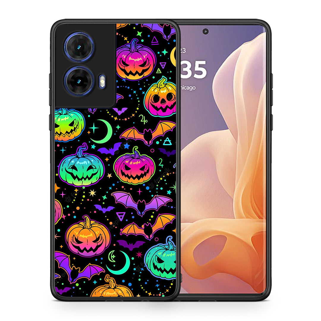 Θήκη Motorola Moto G85 Neon Halloween από τη Smartfits με σχέδιο στο πίσω μέρος και μαύρο περίβλημα | Motorola Moto G85 Neon Halloween case with colorful back and black bezels