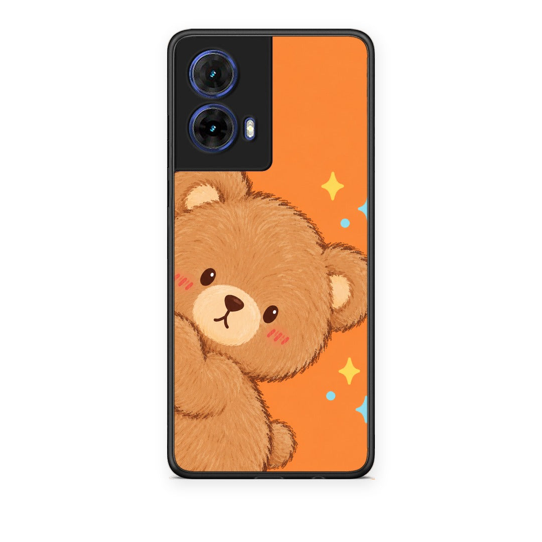 Θήκη Motorola Moto G85 Peekaboo Teddy on Orange από τη Smartfits με σχέδιο στο πίσω μέρος και μαύρο περίβλημα | Motorola Moto G85 Peekaboo Teddy on Orange case with colorful back and black bezels