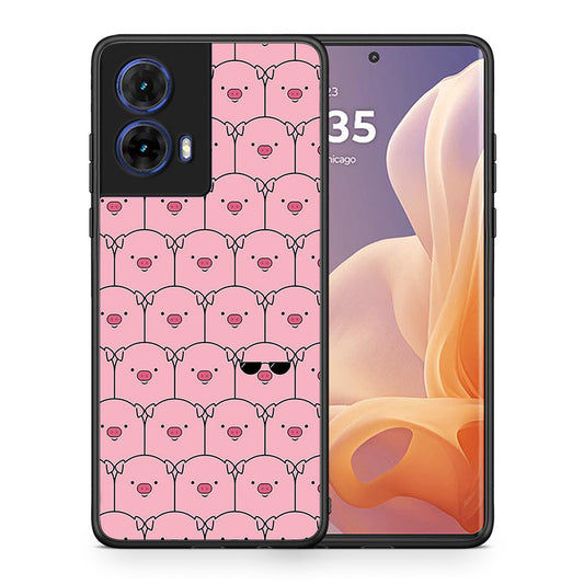 Θήκη Motorola Moto G85 Pig Glasses από τη Smartfits με σχέδιο στο πίσω μέρος και μαύρο περίβλημα | Motorola Moto G85 Pig Glasses case with colorful back and black bezels