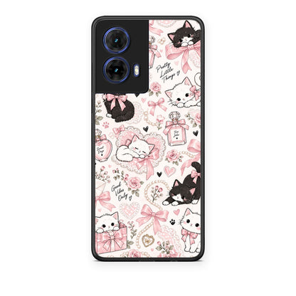 Θήκη Motorola Moto G85 Pink Bows and Kittens Collage από τη Smartfits με σχέδιο στο πίσω μέρος και μαύρο περίβλημα | Motorola Moto G85 Pink Bows and Kittens Collage case with colorful back and black bezels