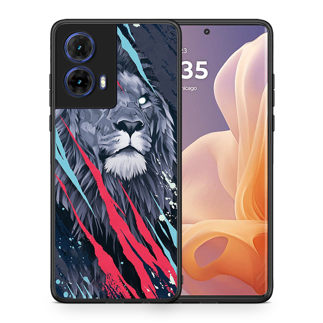 Θήκη Motorola Moto G85 Lion Designer PopArt από τη Smartfits με σχέδιο στο πίσω μέρος και μαύρο περίβλημα | Motorola Moto G85 Lion Designer PopArt case with colorful back and black bezels