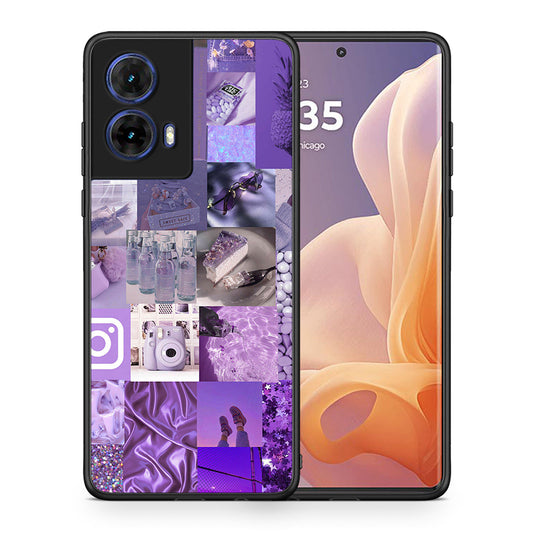 Θήκη Motorola Moto G85 Purple Aesthetic Collage από τη Smartfits με σχέδιο στο πίσω μέρος και μαύρο περίβλημα | Motorola Moto G85 Purple Aesthetic Collage case with colorful back and black bezels