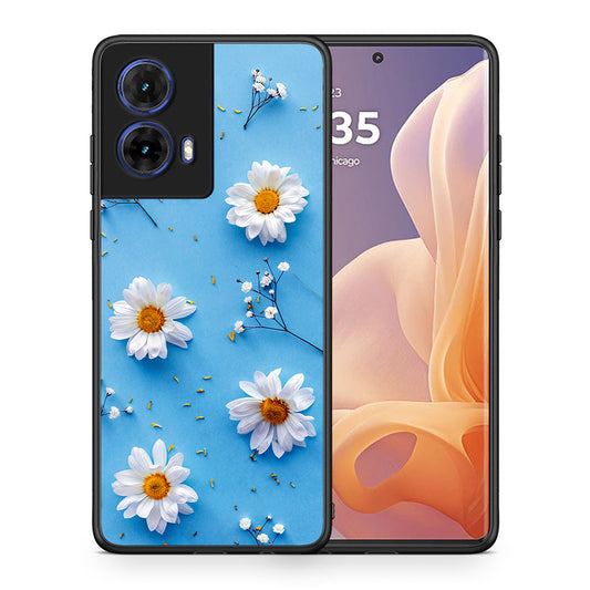 Θήκη Motorola Moto G85 Real Daisies από τη Smartfits με σχέδιο στο πίσω μέρος και μαύρο περίβλημα | Motorola Moto G85 Real Daisies case with colorful back and black bezels