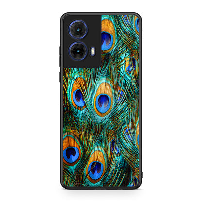Motorola Moto G85 Real Peacock Feathers θήκη από τη Smartfits με σχέδιο στο πίσω μέρος και μαύρο περίβλημα | Smartphone case with colorful back and black bezels by Smartfits