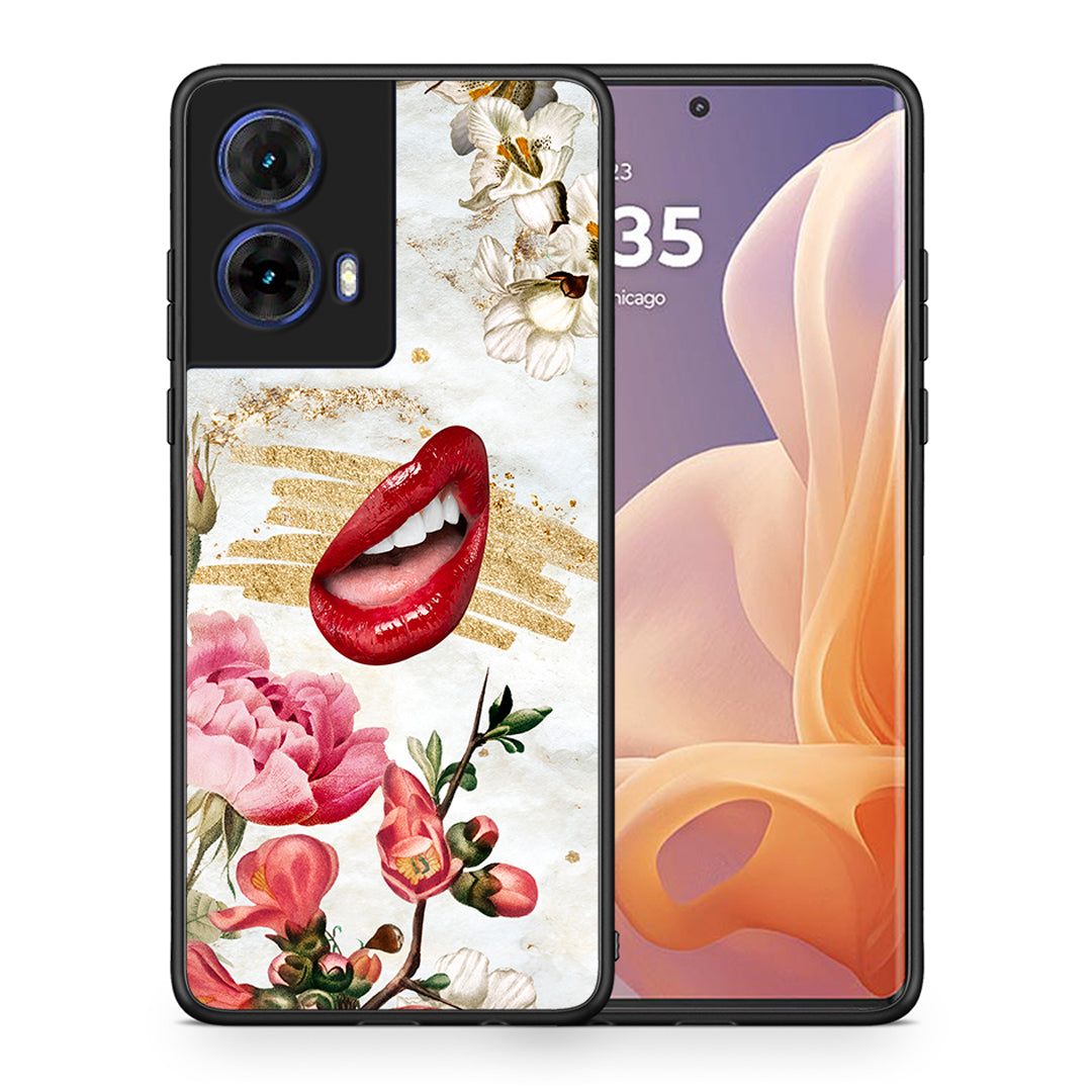 Θήκη Motorola Moto G85 Red Lips από τη Smartfits με σχέδιο στο πίσω μέρος και μαύρο περίβλημα | Motorola Moto G85 Red Lips case with colorful back and black bezels