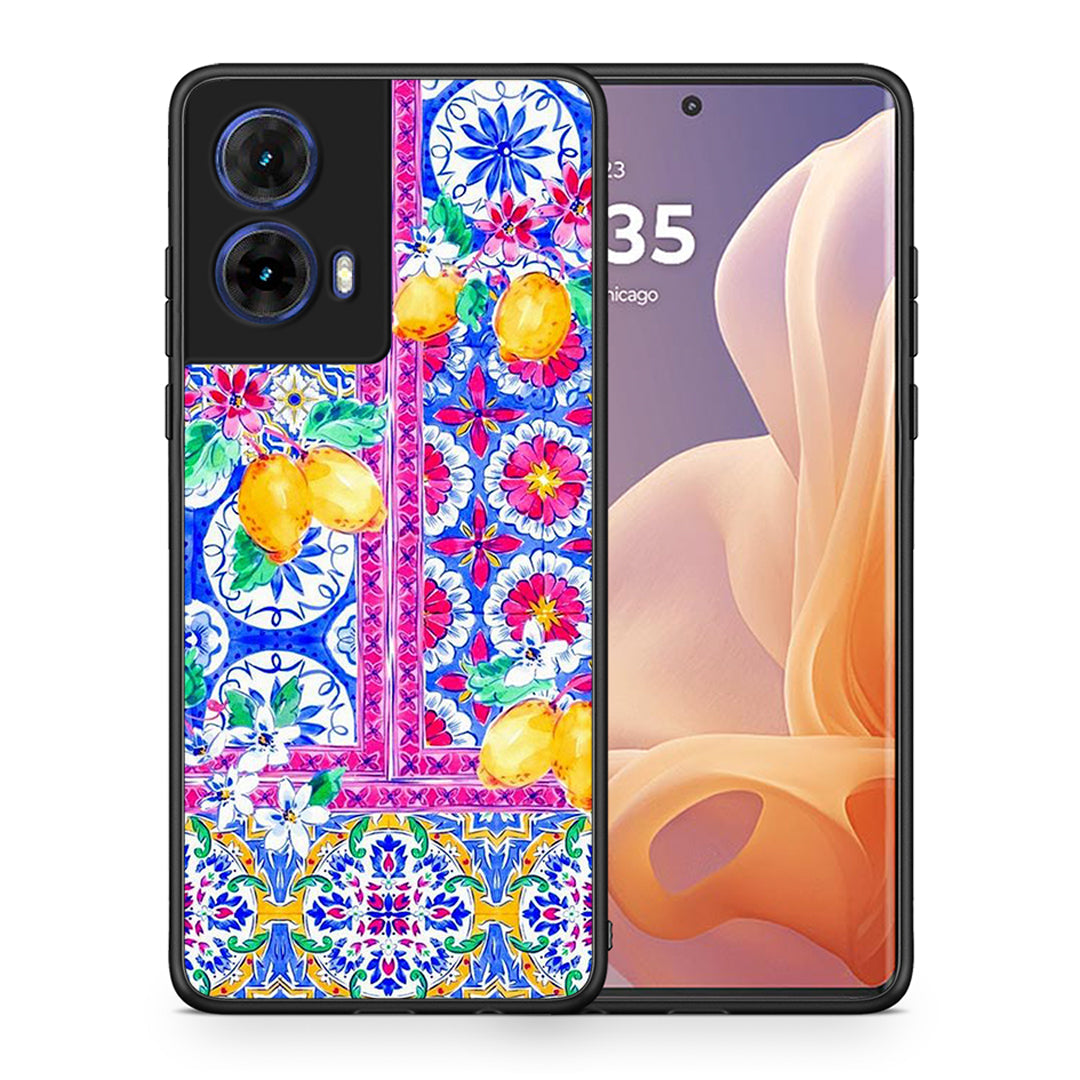 Θήκη Motorola Moto G85 Retro Spring από τη Smartfits με σχέδιο στο πίσω μέρος και μαύρο περίβλημα | Motorola Moto G85 Retro Spring case with colorful back and black bezels