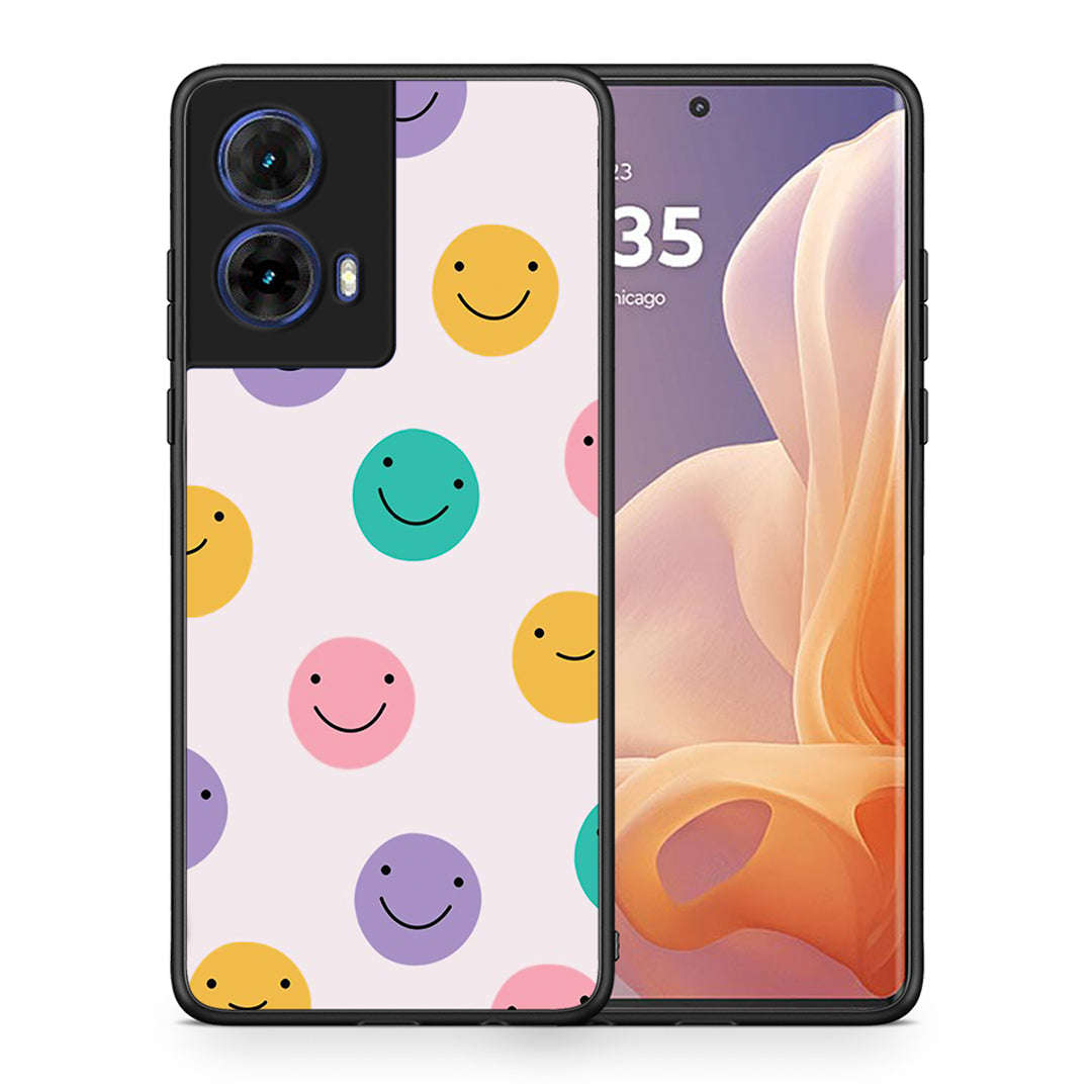 Θήκη Motorola Moto G85 Smiley Faces από τη Smartfits με σχέδιο στο πίσω μέρος και μαύρο περίβλημα | Motorola Moto G85 Smiley Faces case with colorful back and black bezels