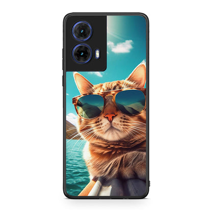Motorola Moto G85 Summer Cat θήκη από τη Smartfits με σχέδιο στο πίσω μέρος και μαύρο περίβλημα | Smartphone case with colorful back and black bezels by Smartfits