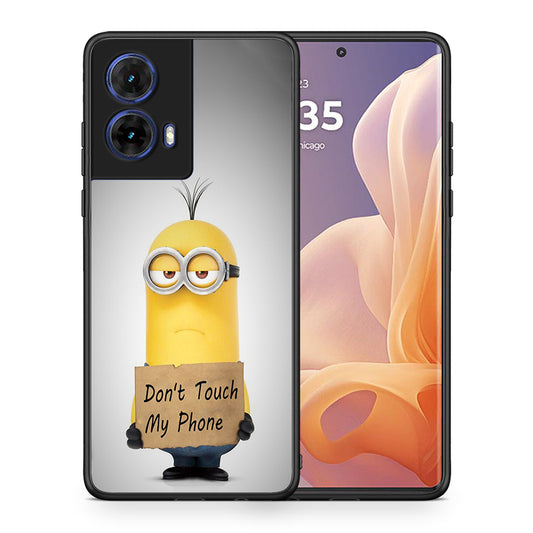 Θήκη Motorola Moto G85 Minion Text από τη Smartfits με σχέδιο στο πίσω μέρος και μαύρο περίβλημα | Motorola Moto G85 Minion Text case with colorful back and black bezels