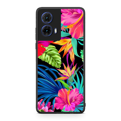 Motorola Moto G85 Tropical Flowers θήκη από τη Smartfits με σχέδιο στο πίσω μέρος και μαύρο περίβλημα | Smartphone case with colorful back and black bezels by Smartfits