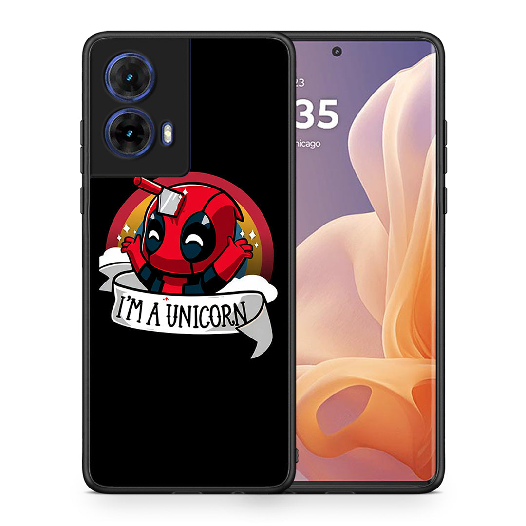 Θήκη Motorola Moto G85 Unicorn Deadpool από τη Smartfits με σχέδιο στο πίσω μέρος και μαύρο περίβλημα | Motorola Moto G85 Unicorn Deadpool case with colorful back and black bezels