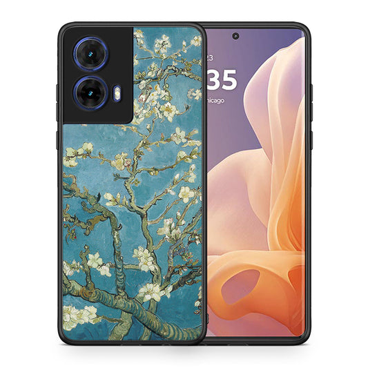 Θήκη Motorola Moto G85 White Blossoms από τη Smartfits με σχέδιο στο πίσω μέρος και μαύρο περίβλημα | Motorola Moto G85 White Blossoms case with colorful back and black bezels