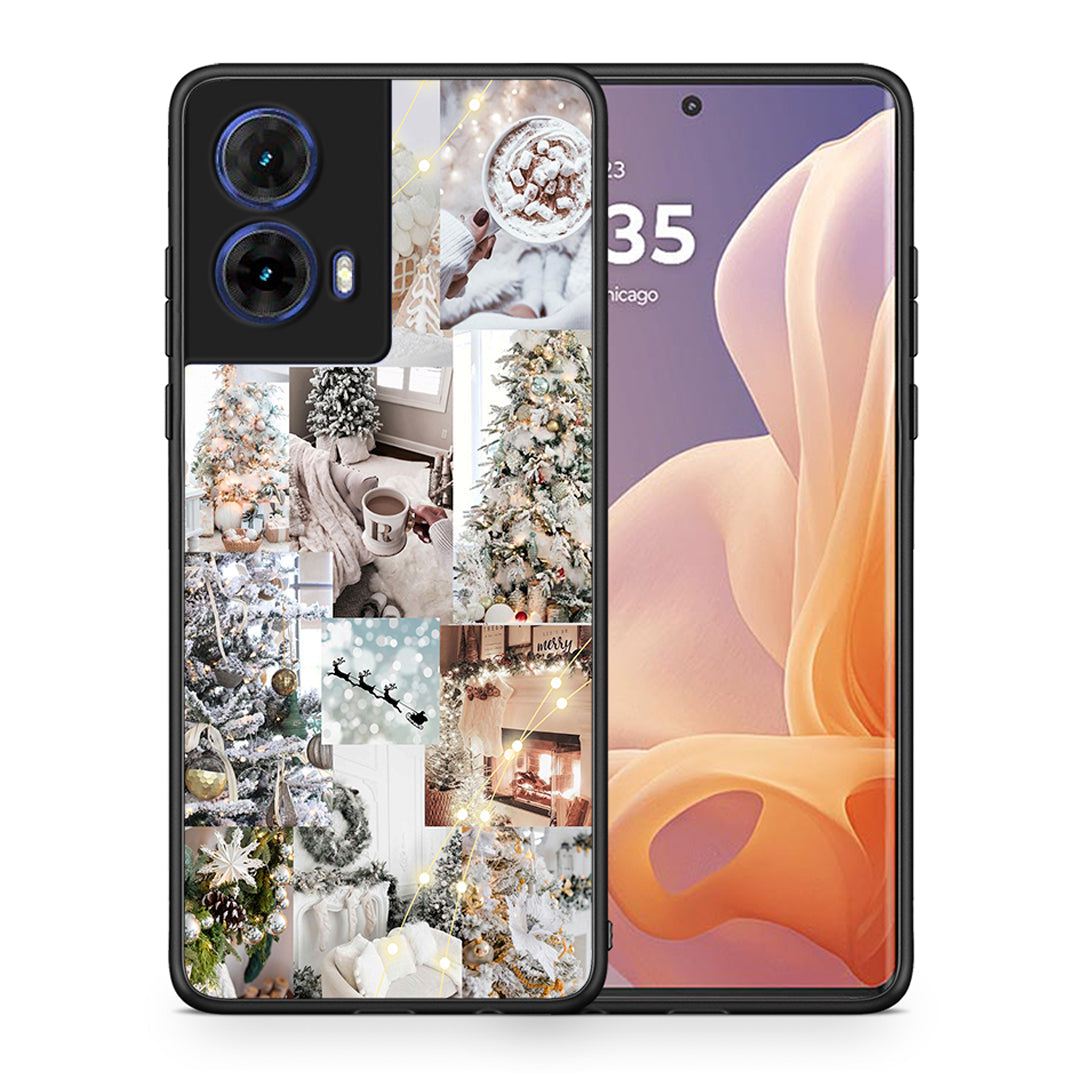 Θήκη Motorola Moto G85 White Christmas από τη Smartfits με σχέδιο στο πίσω μέρος και μαύρο περίβλημα | Motorola Moto G85 White Christmas case with colorful back and black bezels