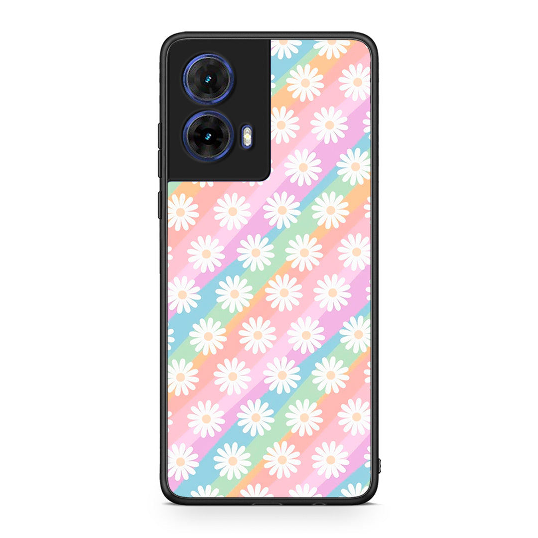 Motorola Moto G85 White Daisies θήκη από τη Smartfits με σχέδιο στο πίσω μέρος και μαύρο περίβλημα | Smartphone case with colorful back and black bezels by Smartfits